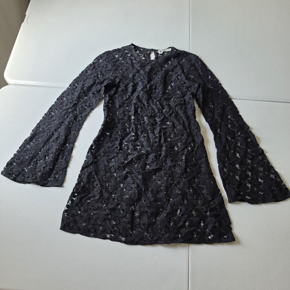 Beach Riot Dress Medium Black Lace Floral Bell Sleeve Sheer Mini Whimsigoth